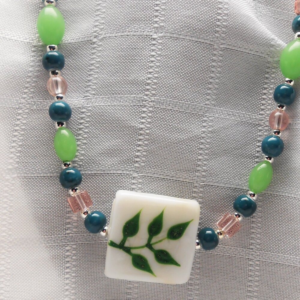 No 274 Beautiful handmade necklace with torch-worked painted glass pieces